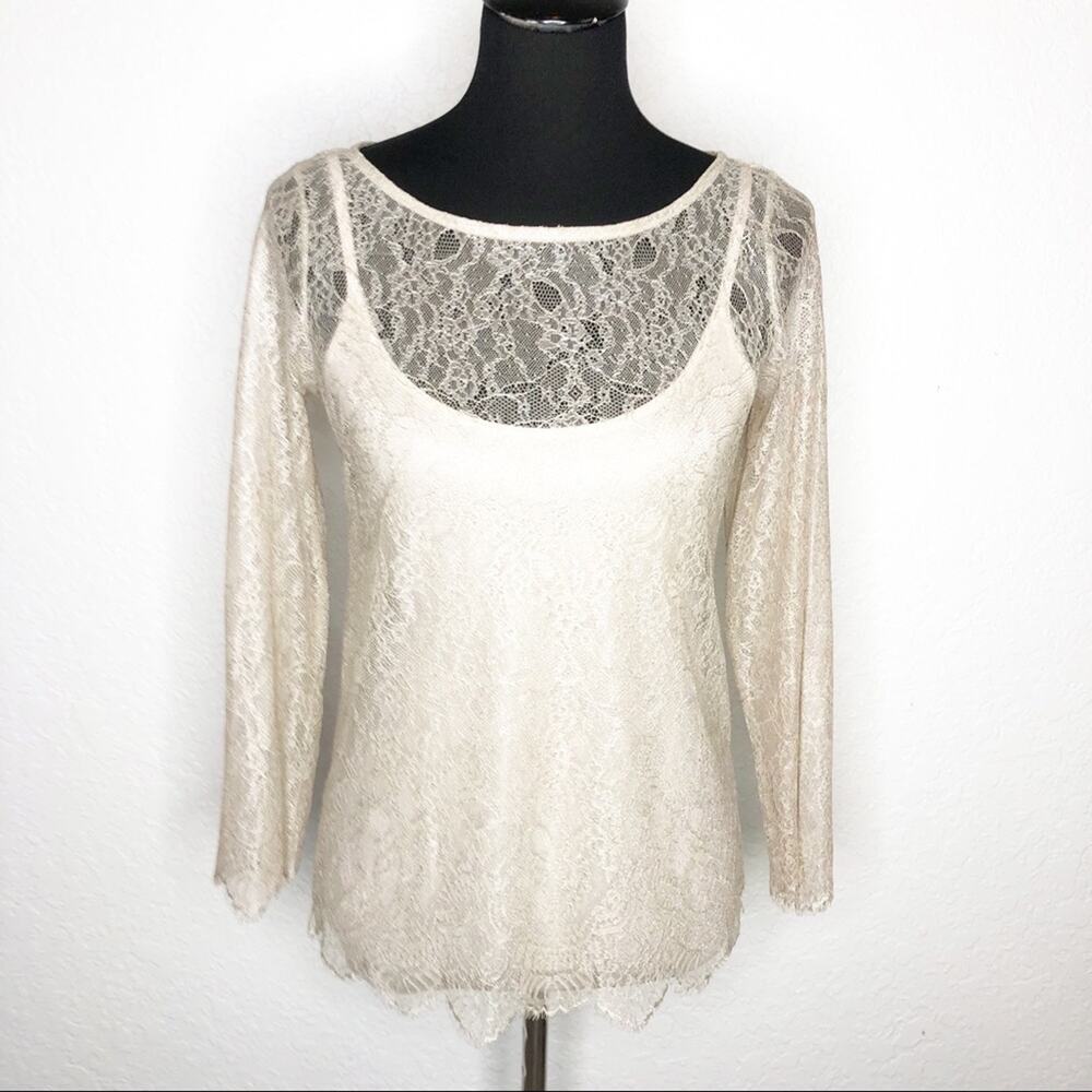 WHBM champagne ivory cream lace overlay top size XXS feminine romantic